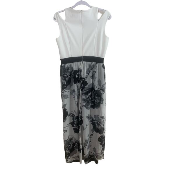 Alexa B Nites Size 8 Jumpsuit Black White Floral Overlay Chiffon Sleeveless - Picture 3 of 12